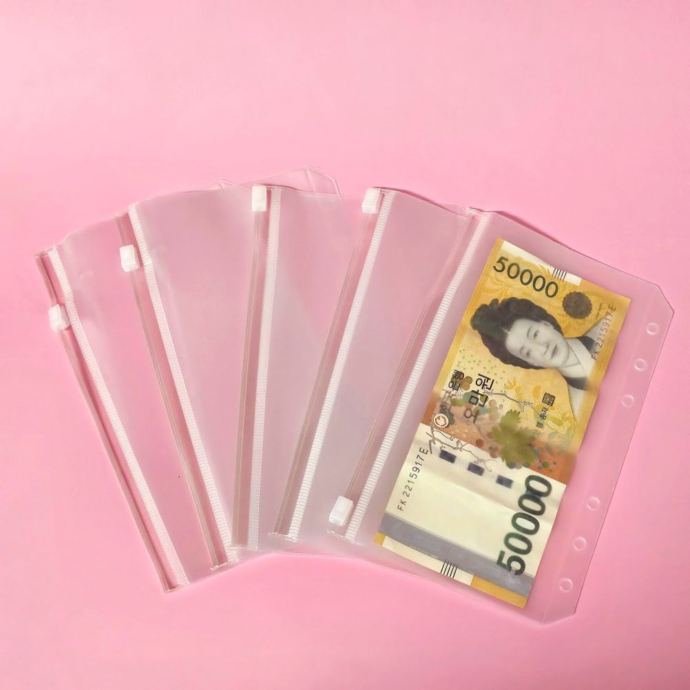 A6 6공 지폐 지퍼백 바인더 저축 예산 가계부용 머니포켓 5개