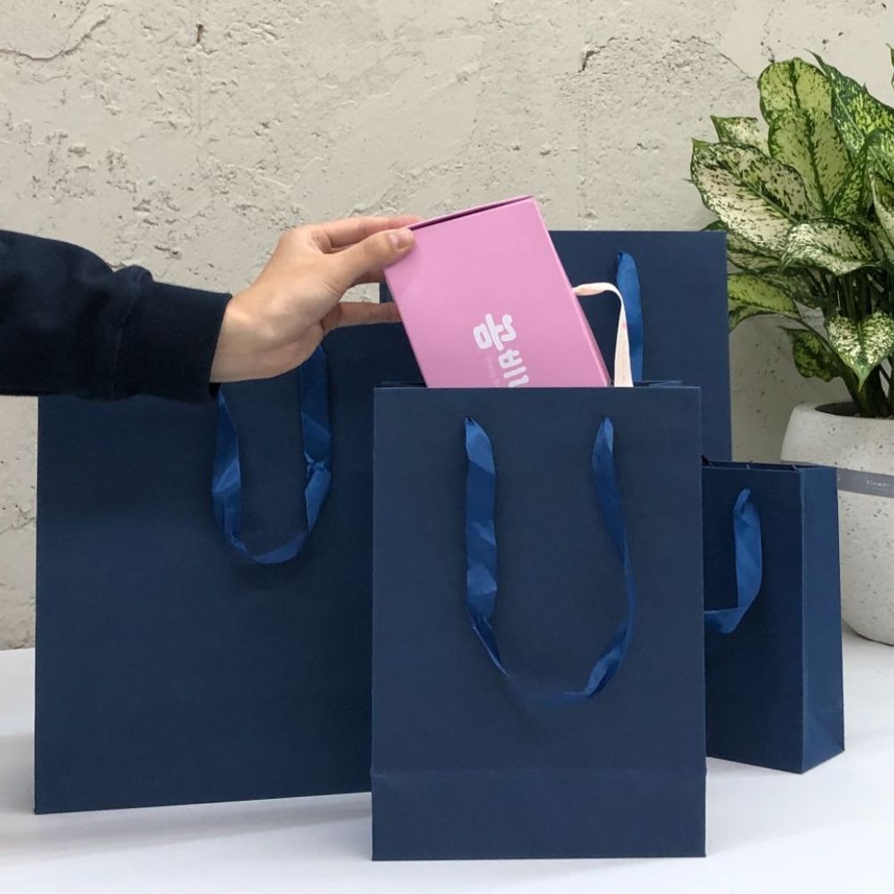 블루 무지 세로 직사각쇼핑백 종이가방 대