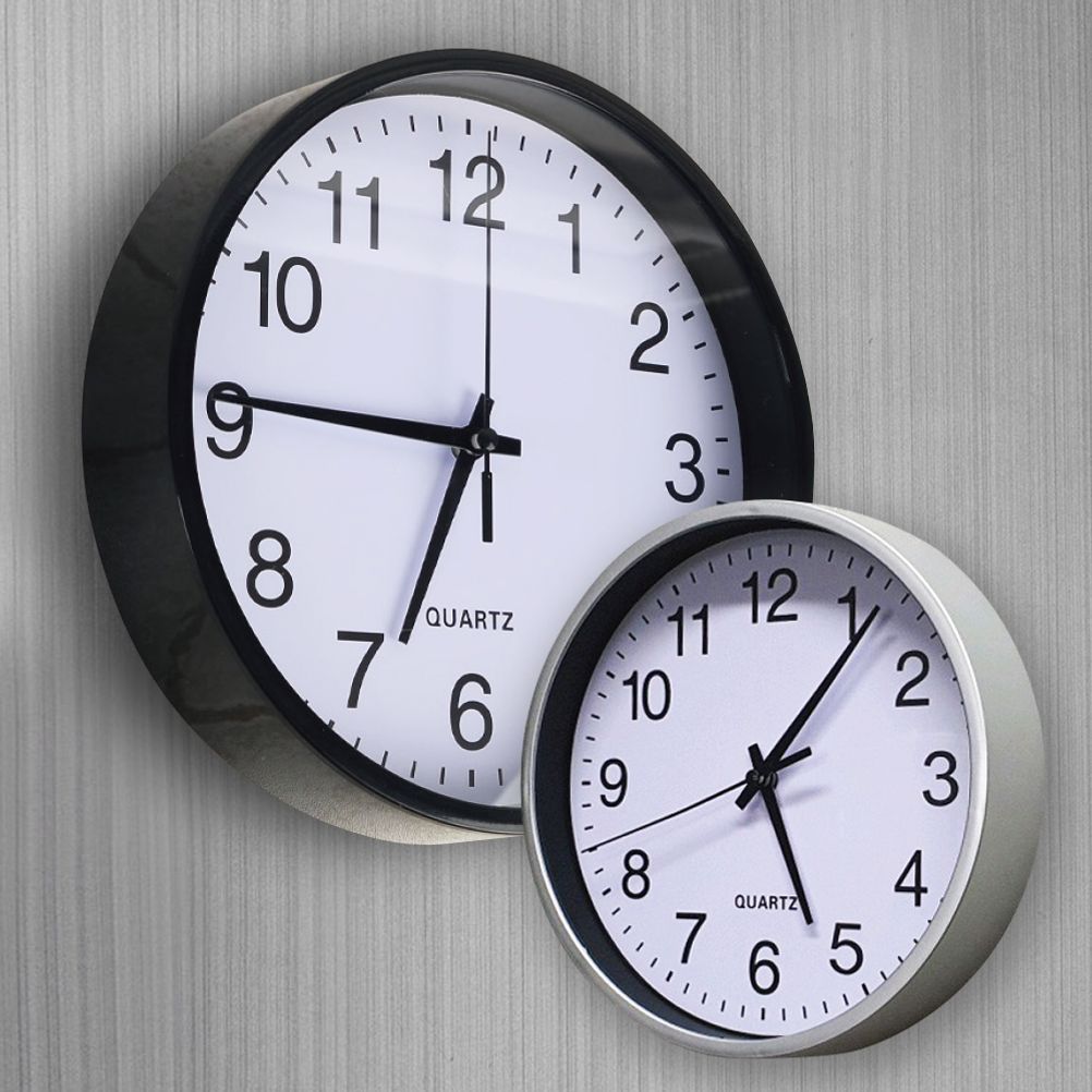 무소음 원형 벽시계 34.5cm 블랙 실버 원형벽시계