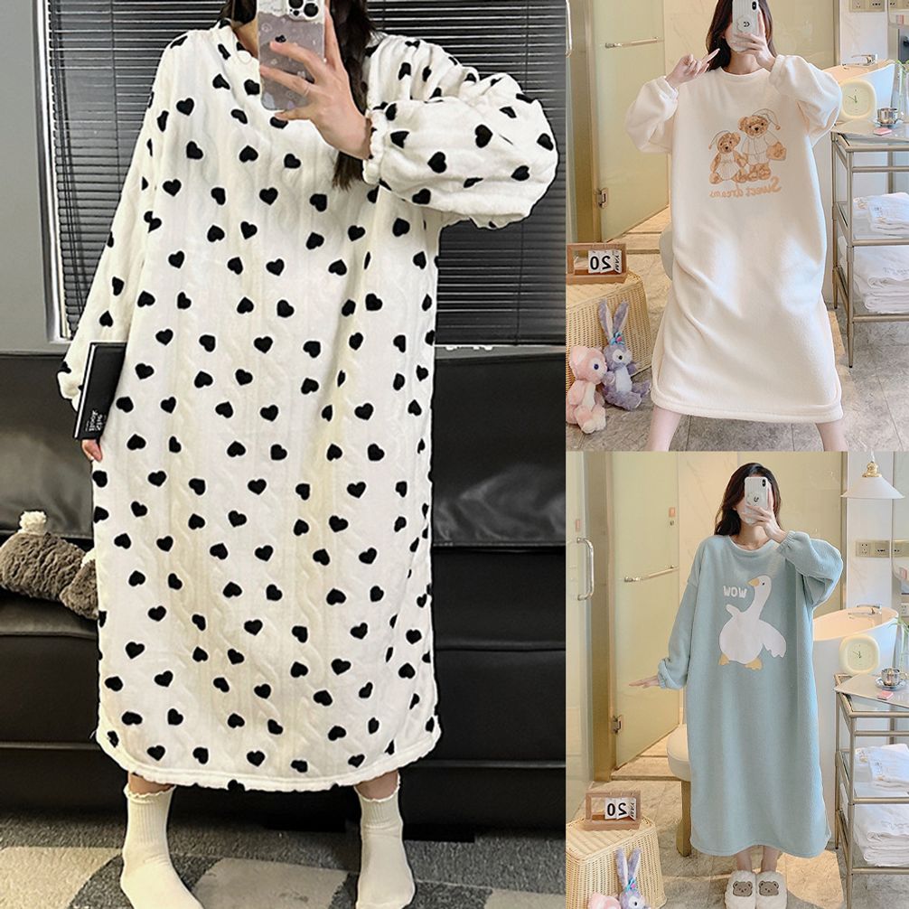 포근한 러블리 오버핏 홈웨어 원피스 수면 잠옷