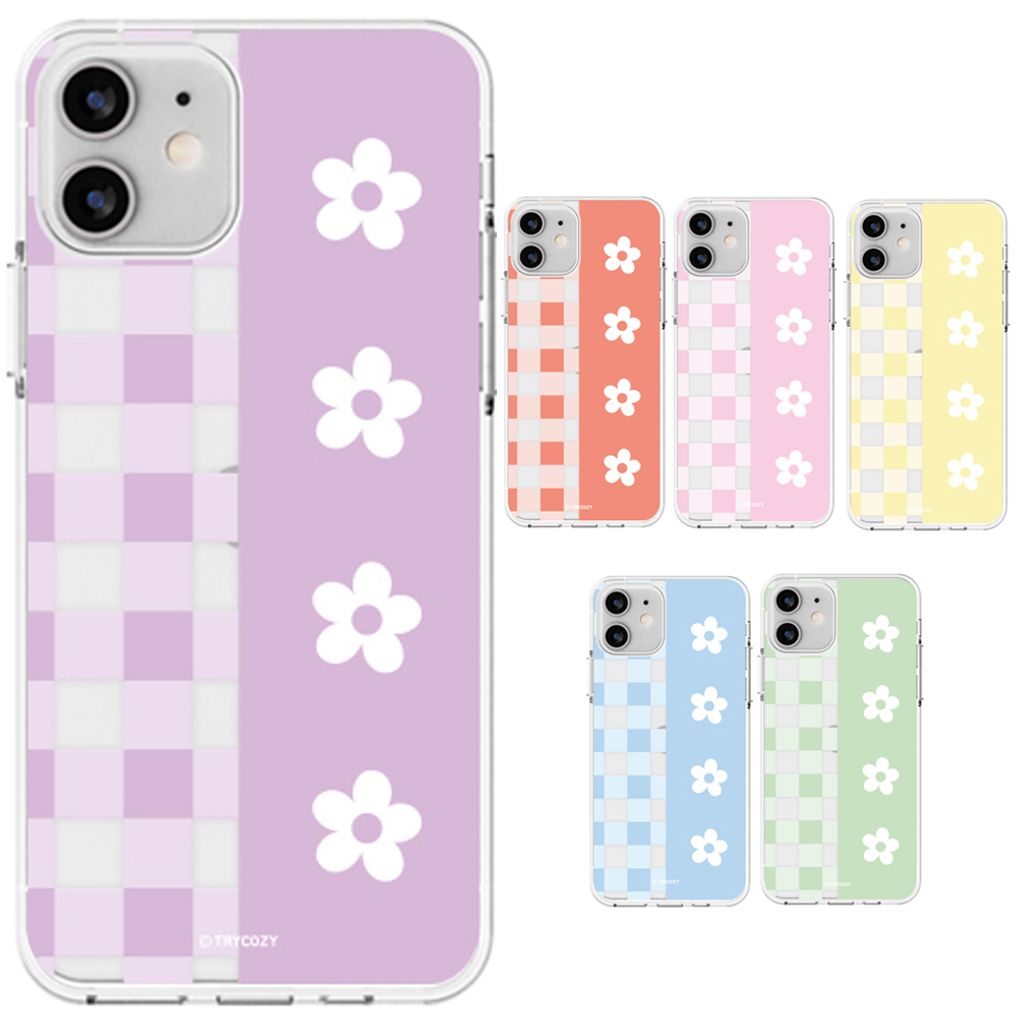 갤럭시S21FE 클래식체크 플라워 케이스 투명 슬림 젤리 G990