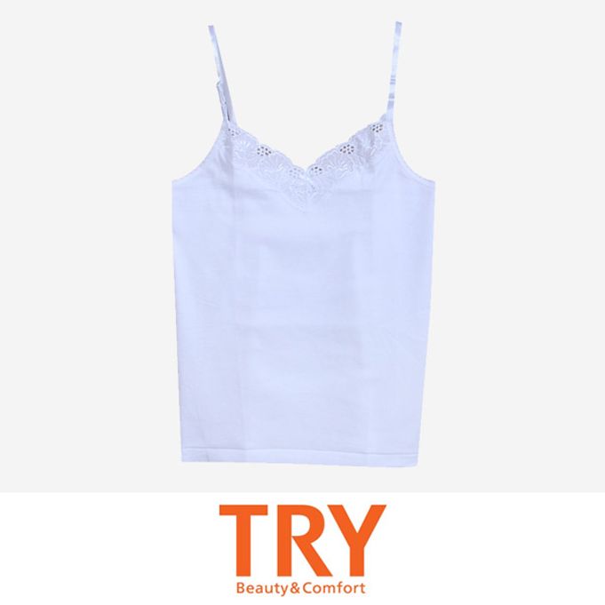 (트라이)순면 100 가슴라인 레이스 여성 끈 런닝