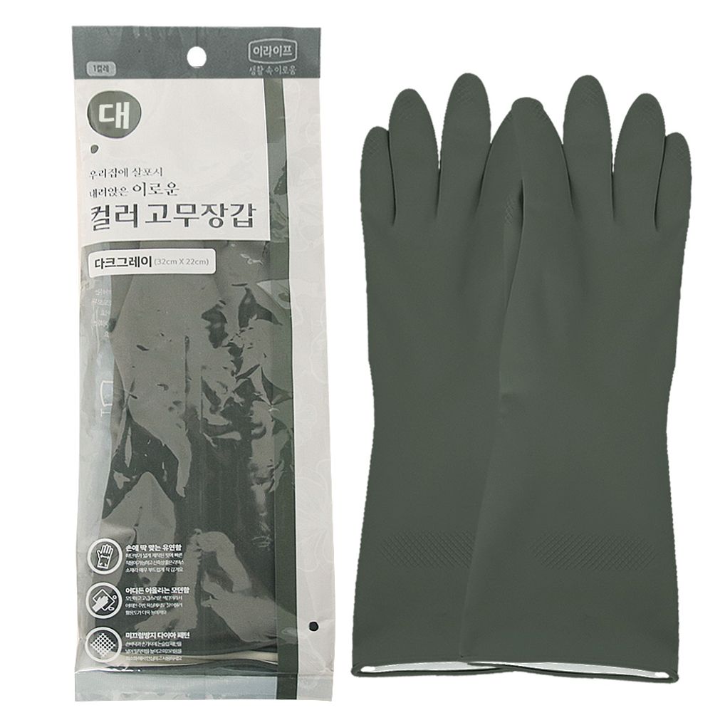 이라이프 이로운 컬러고무장갑 L 다크그레이