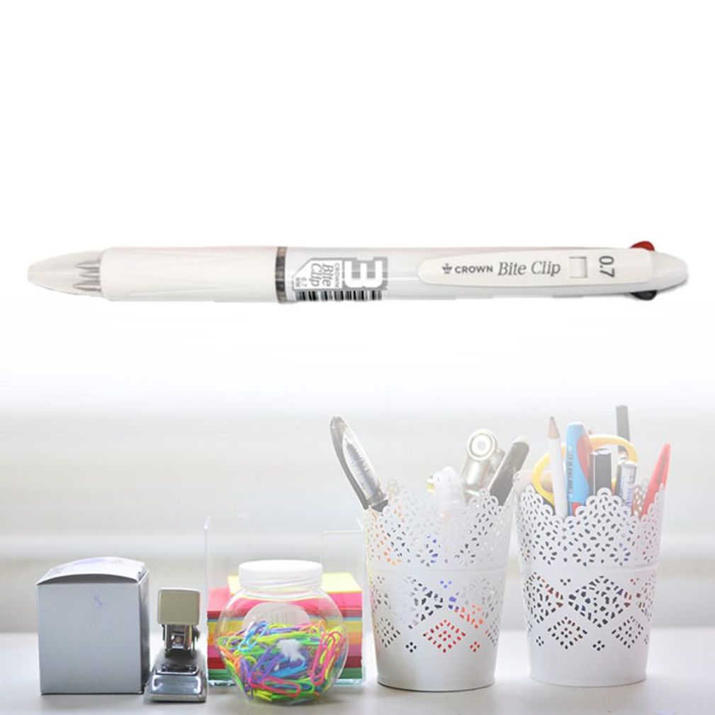 고급볼펜 바이트 클립 3색 볼펜 0.7 화이트 1다스