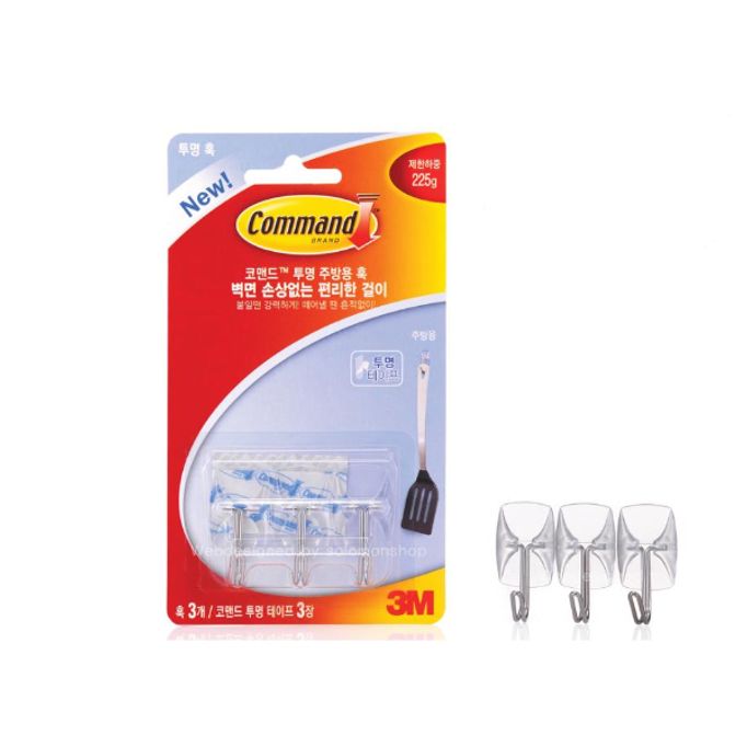 소품걸이 코맨드 벽걸이 훅타입 투명 주방용 22x40mm