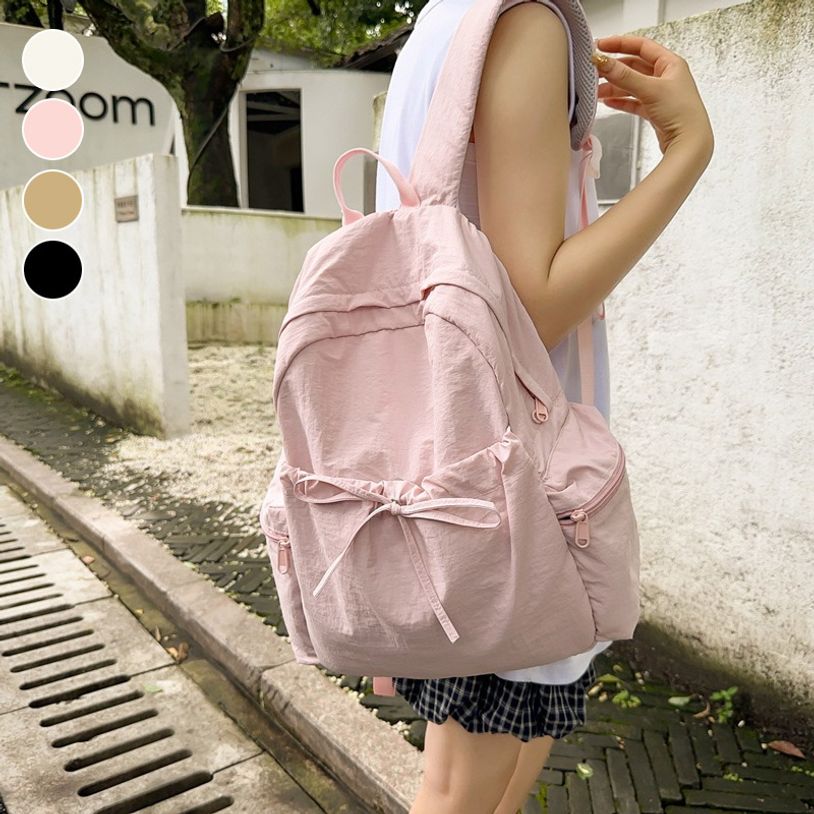 가벼운 여성백 나일론 바스락 스트링 리본 소녀 백팩