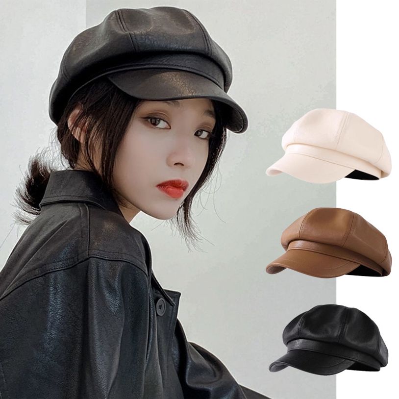 레더가죽 뉴스보이캡 헌팅캡 여성 모자 팔각모 화가모자 가죽모자