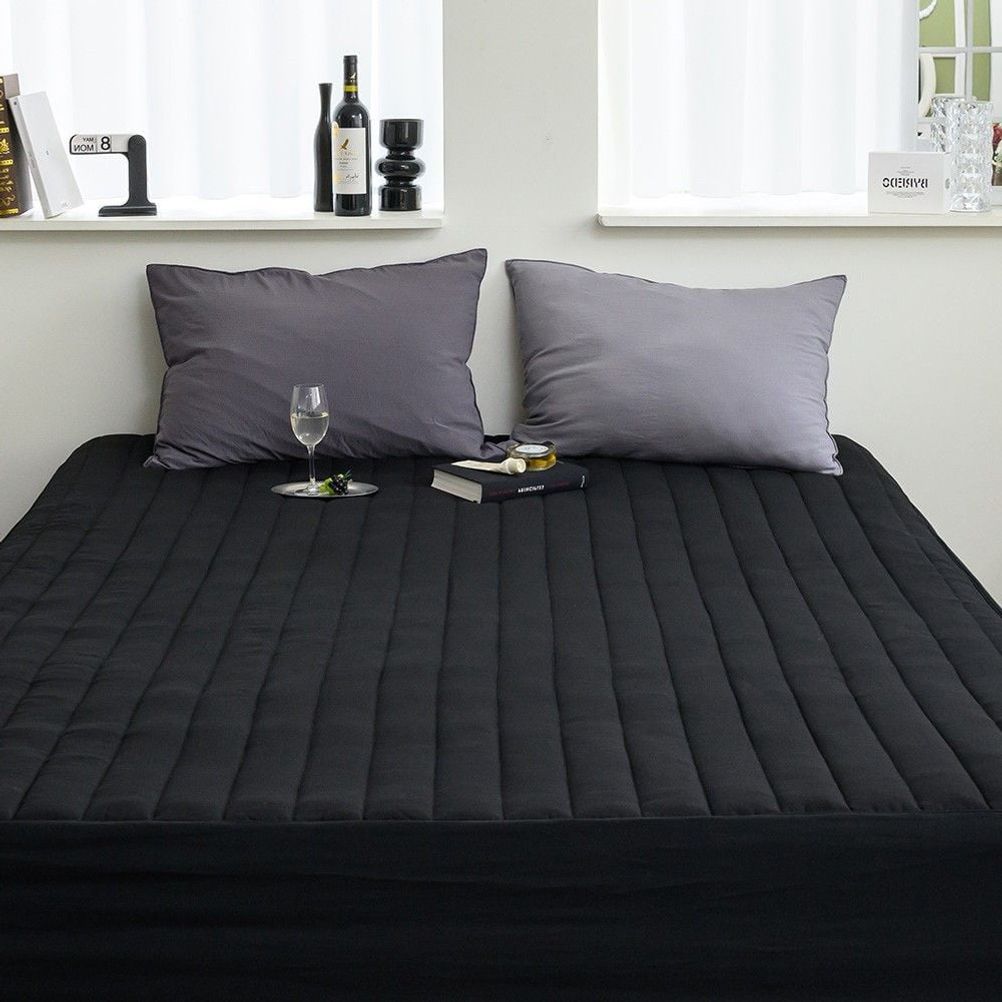 침대커버 팬션 여행용 침구 여름 매트 레이 누빔 매트리스커버 킹 K 블랙 침대