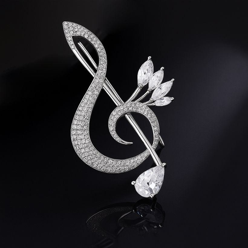 다이아몬드빛 고순도 지르코니아 높은음자리 옷핀 브로치