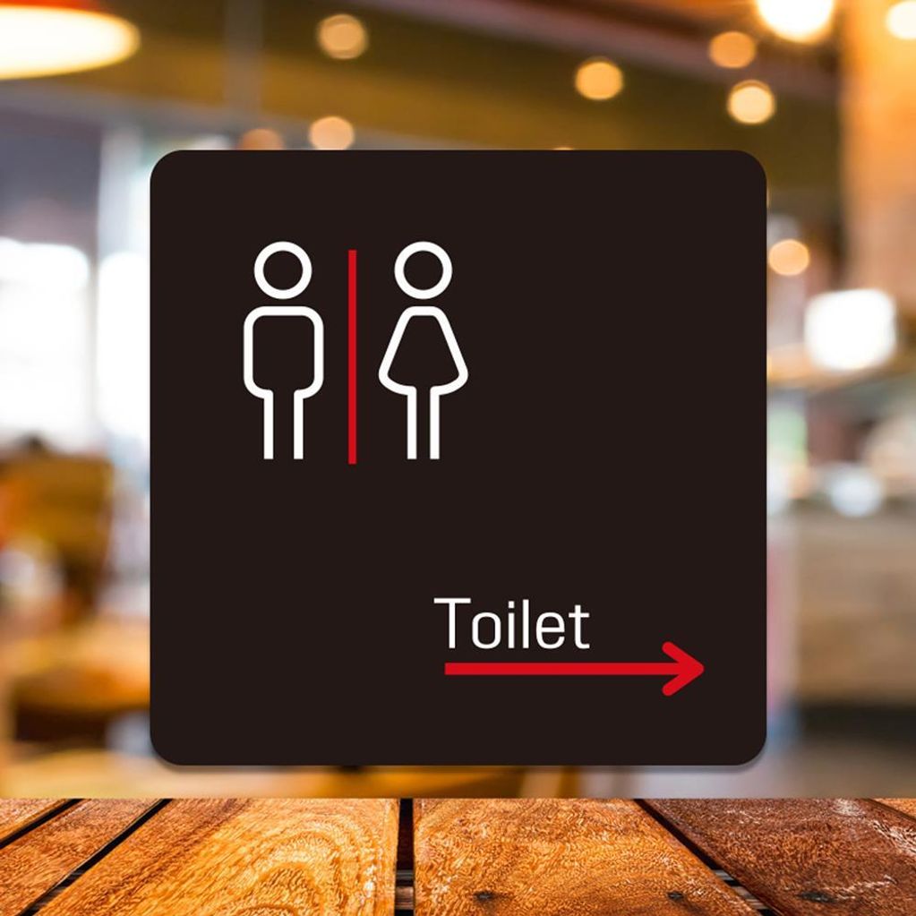 TOILET 우측2 부착형 사각 소형안내판 13x13cm 블랙