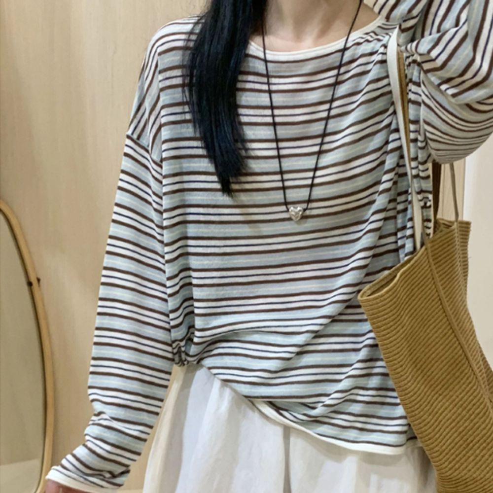 여성 스트라이프 캐주얼 루즈핏 티셔츠