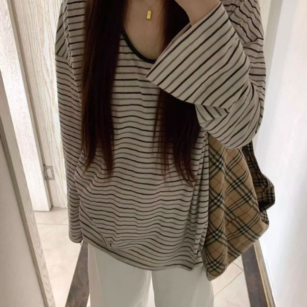 여성 컴포트 스트라이프 긴팔 티셔츠