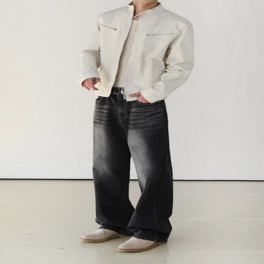 국내생산 흑청캣 와이드 팬츠