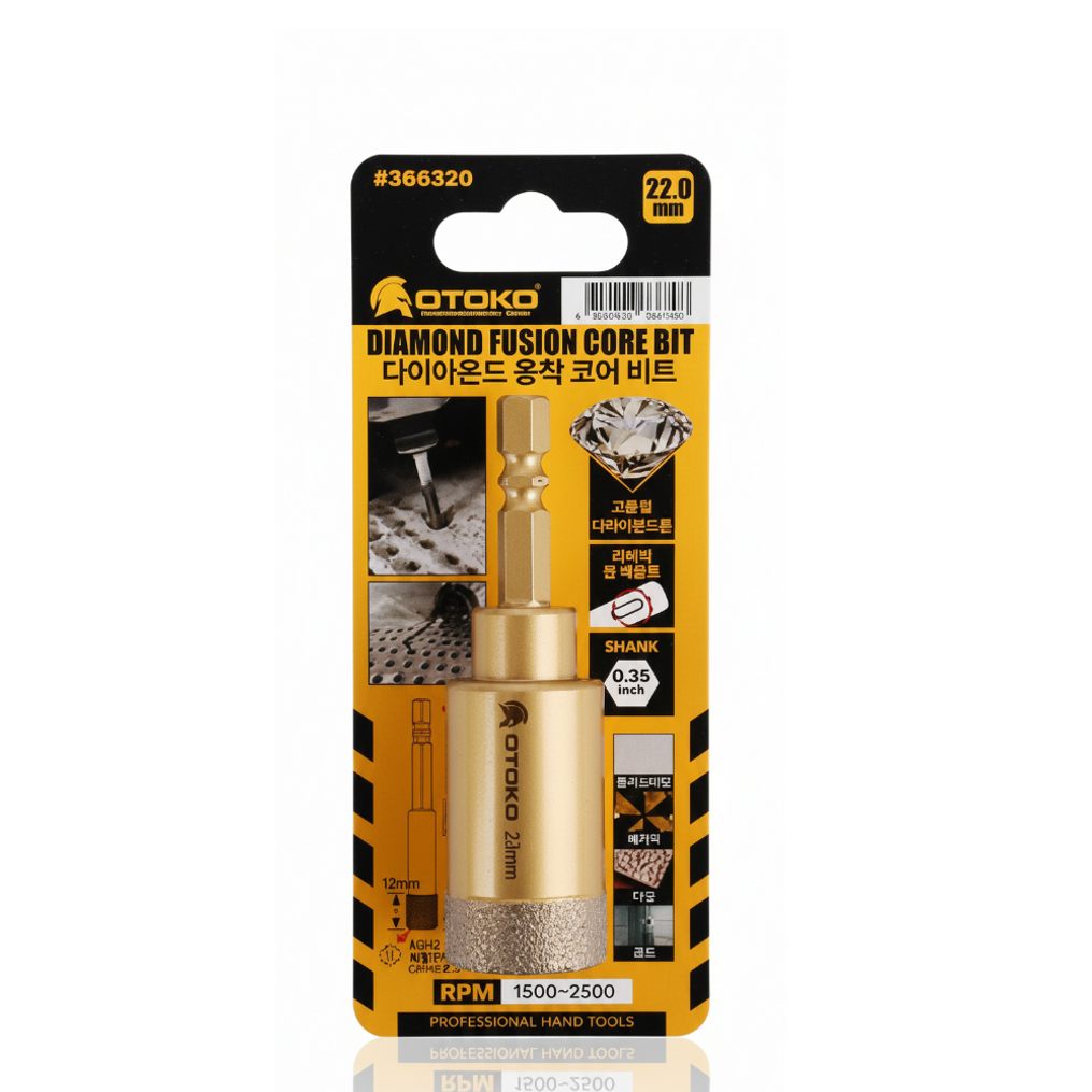 대리석 유리 타일 천공 OTOKO 다이아몬드 융착 코어 비트 22mm