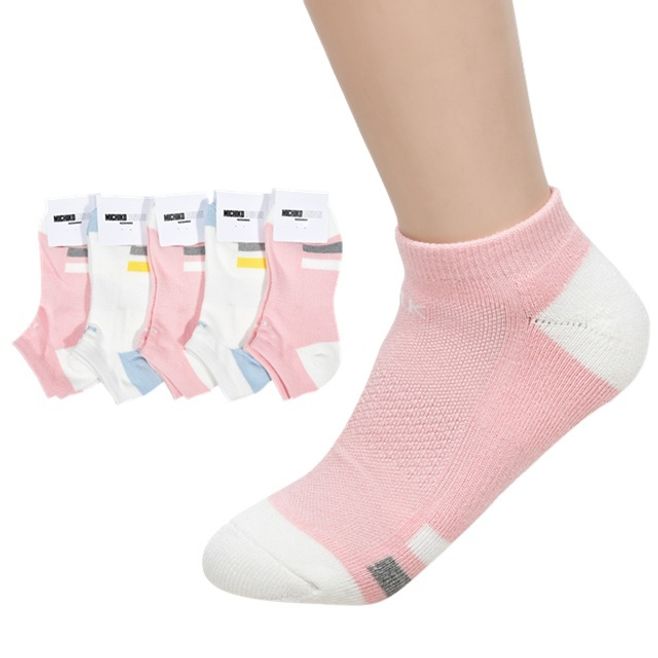 도톰한 이중바닥 파스텔 컬러 여성 단목양말-5켤레 색상랜덤