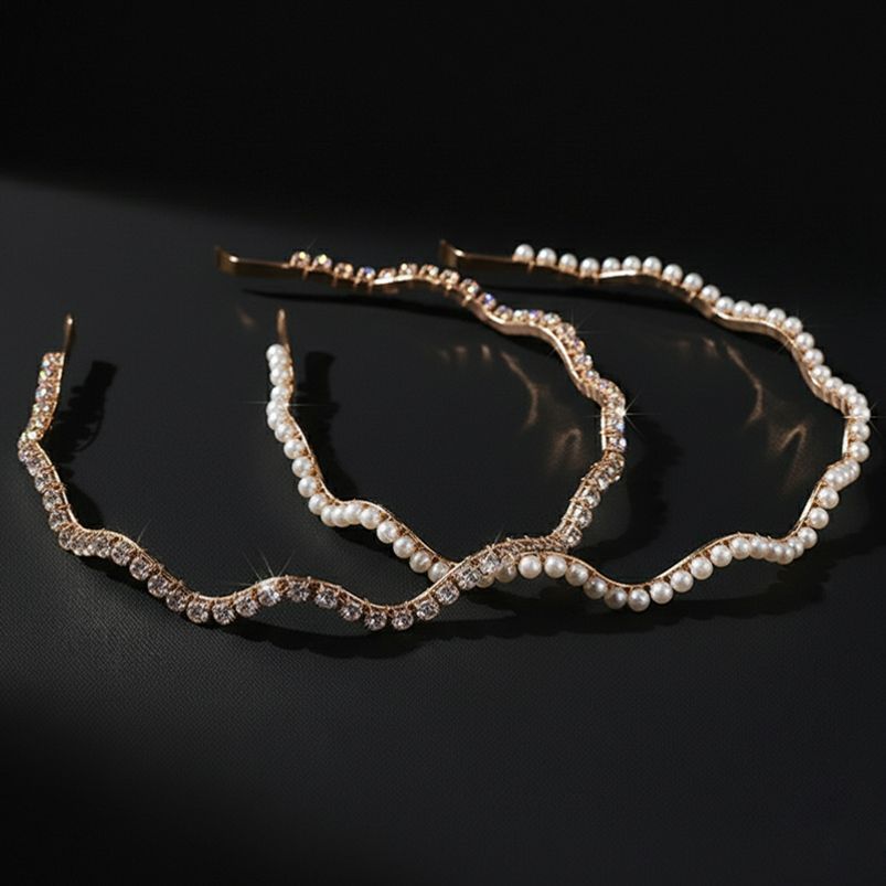 러블리 촘촘 웨이브 라인 진주 지르코니아 심플 머리띠