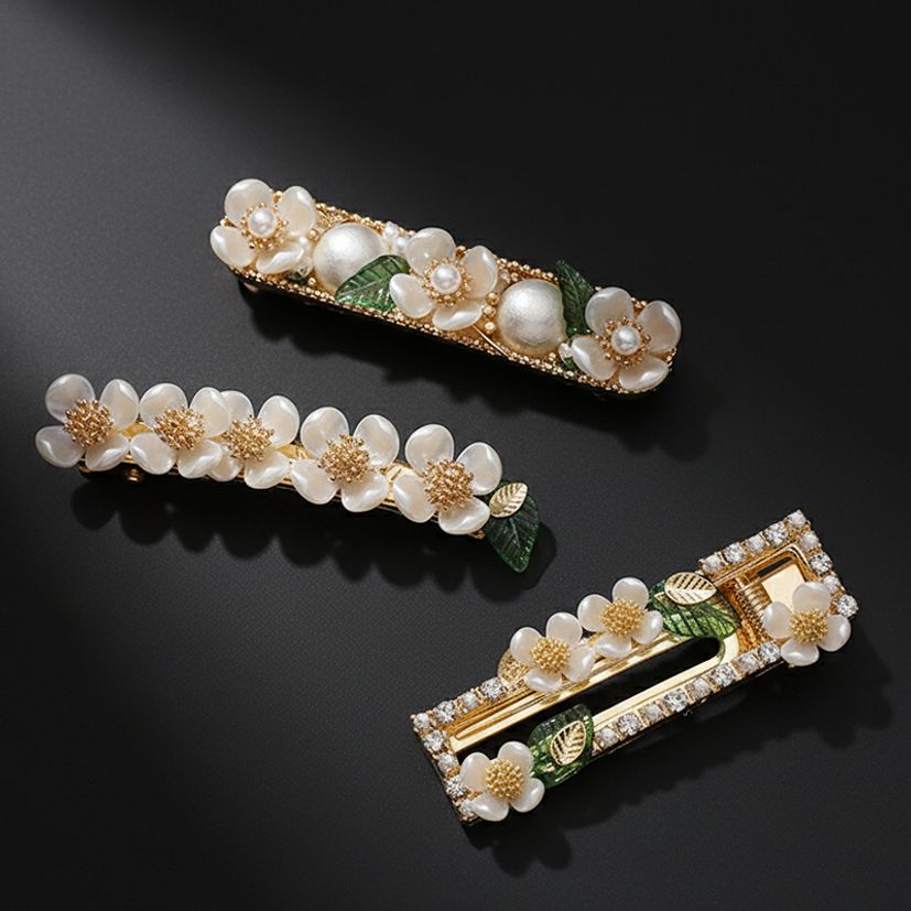 로맨틱 자개꽃 아크릴 플라워 3종 실속형 집게핀 세트