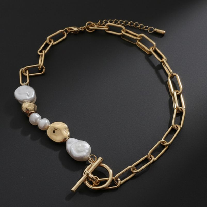 바로크 쉘펄 써지컬 골드 토글 체인 네크리스 목걸이