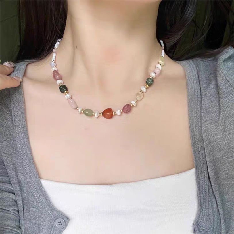 퓨어 순수 원석 자개 단수진주 마노 마벤츄린 목걸이