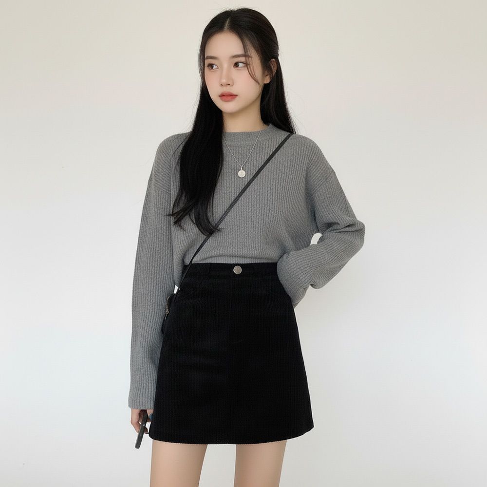 하이웨스트 A라인 심플 미니 스커트