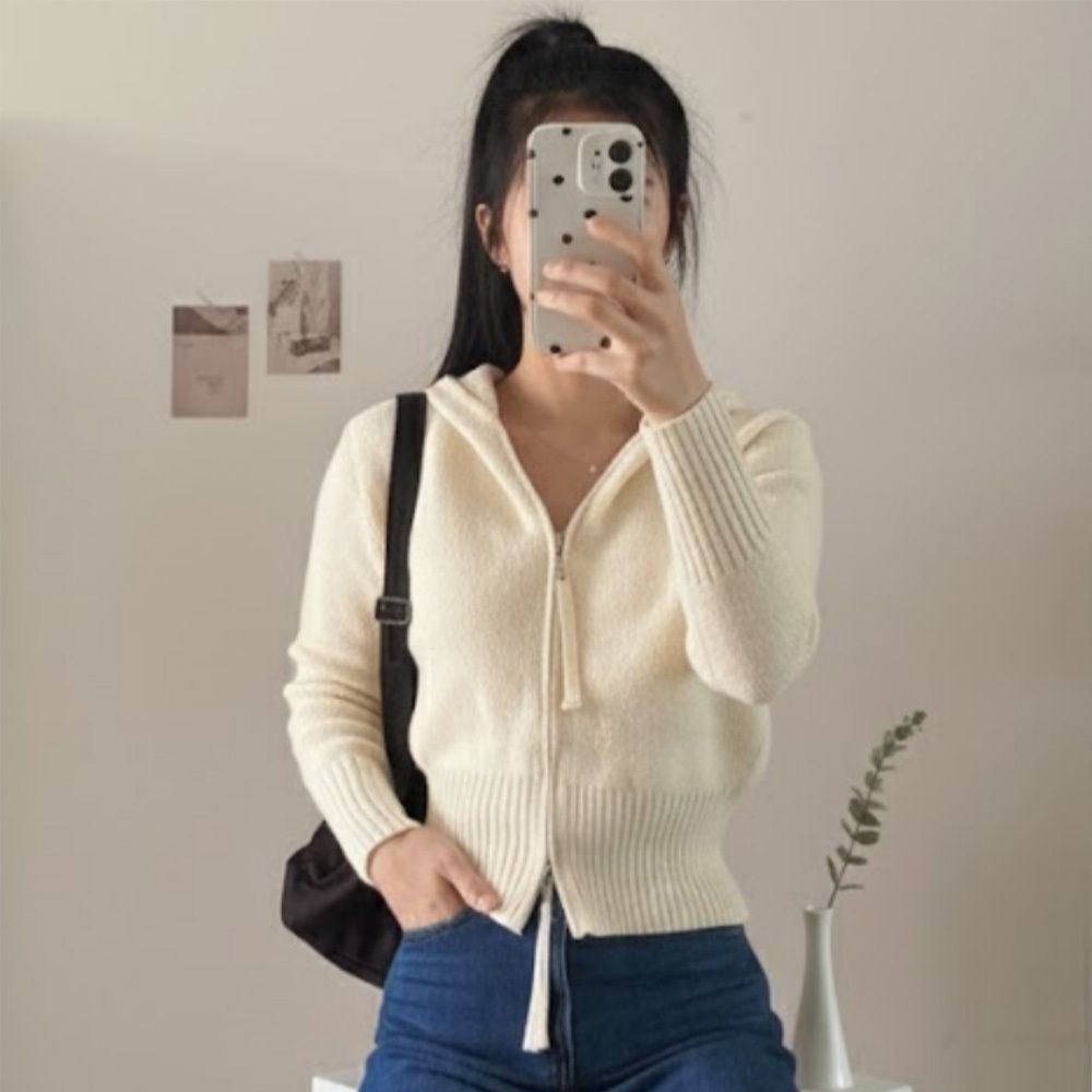 여성 클래식 니트 집업 크롭 가디건