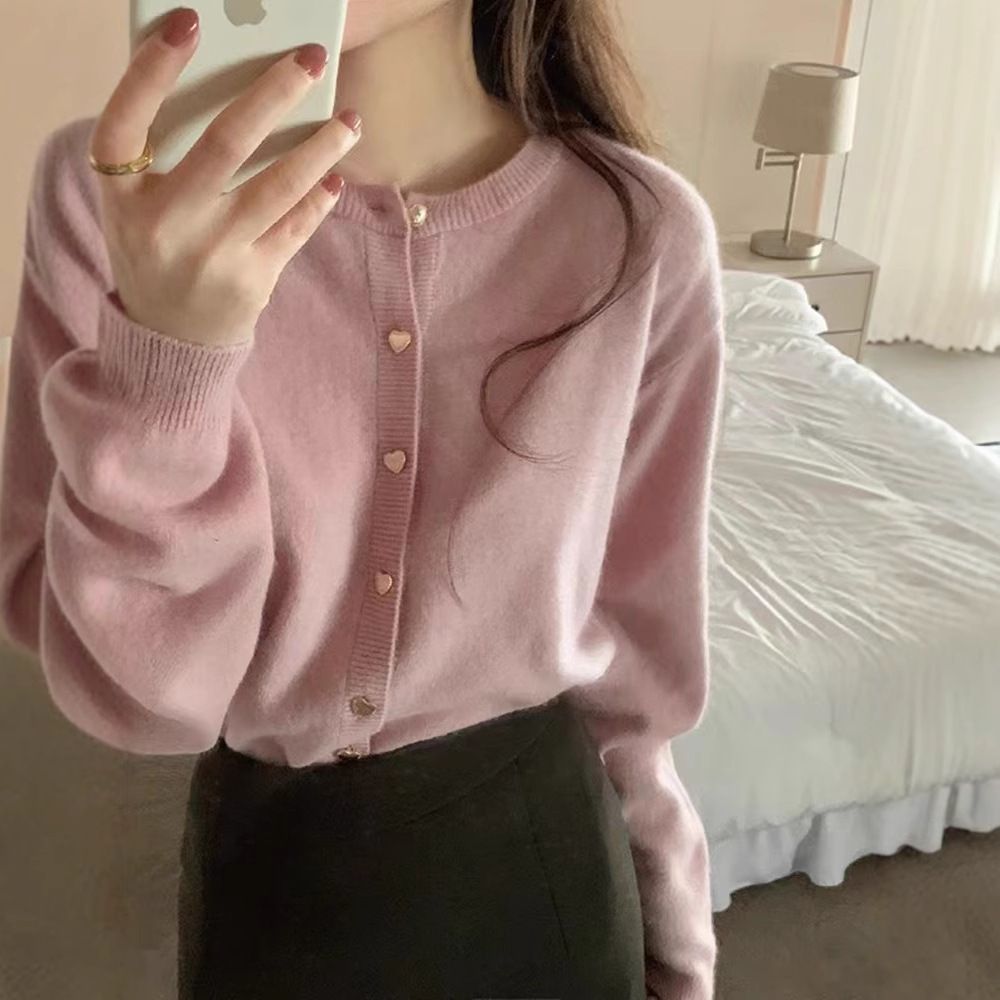 데일리 하트버튼 러블리 니트가디건