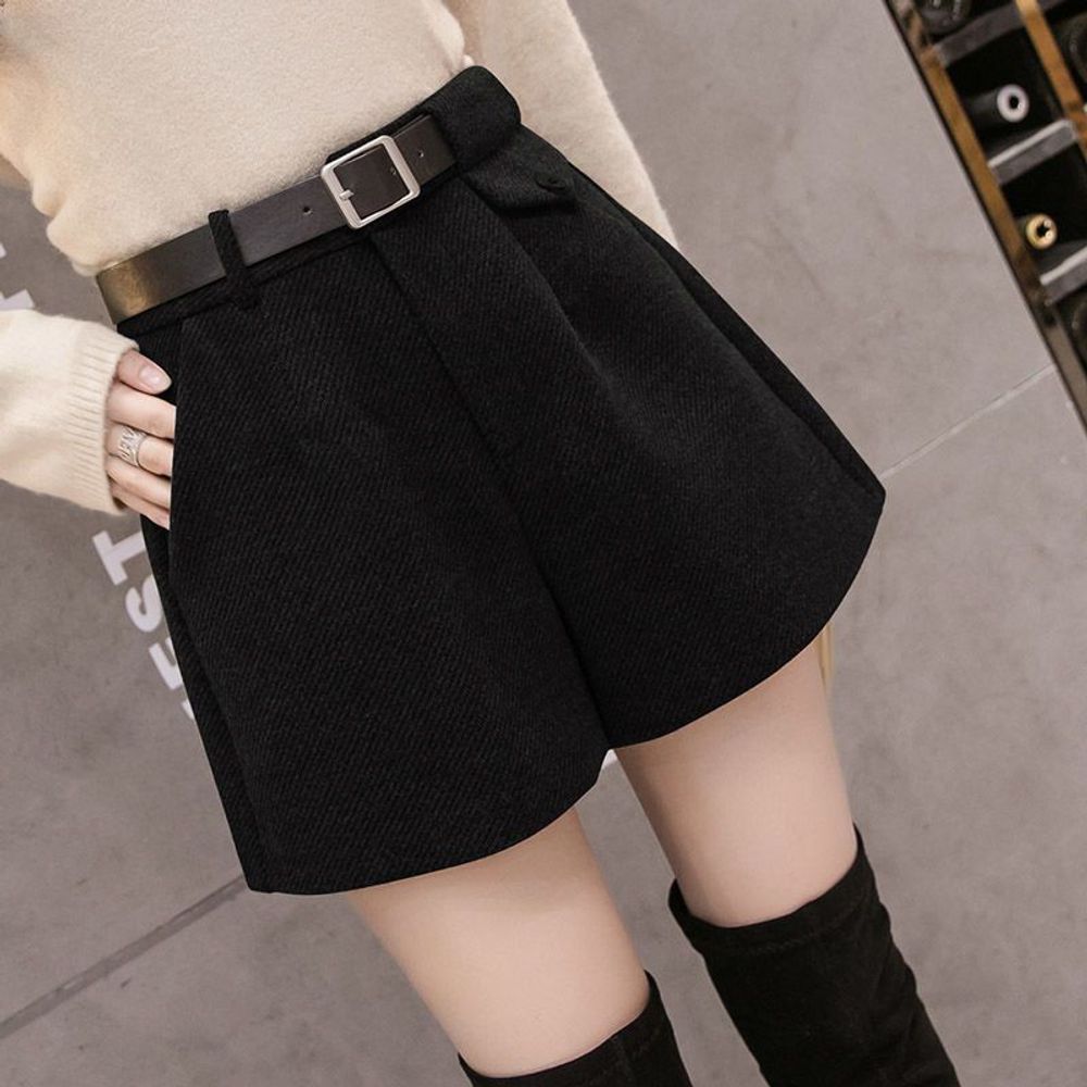 하이웨스트 벨트세트 모직 숏 바지