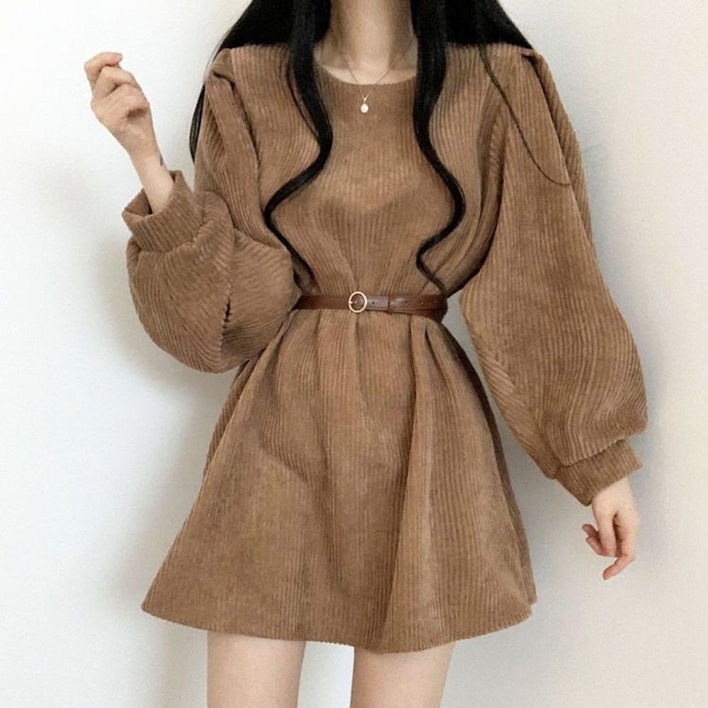 가을 겨울 코듀로이 퍼프소매 원피스