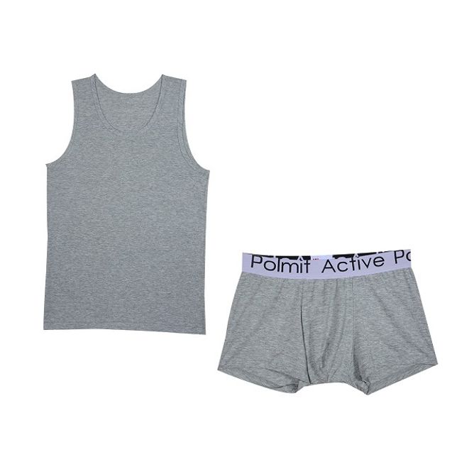 면스판 멜란지 남성 회색 런닝 드로즈세트