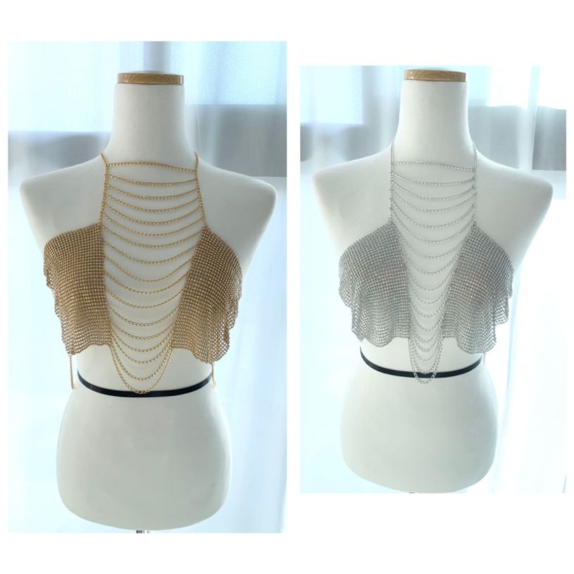 큐빅 체인 연결 홀터넥 오픈 톱 나시