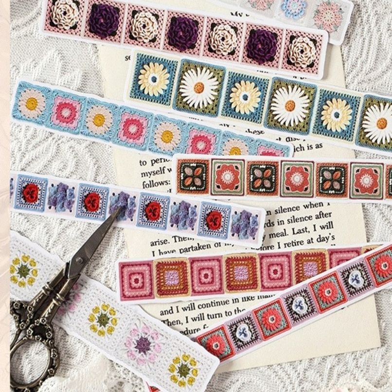 레트로 띠모양 레이스 꽃잎 모양 스티커 세트