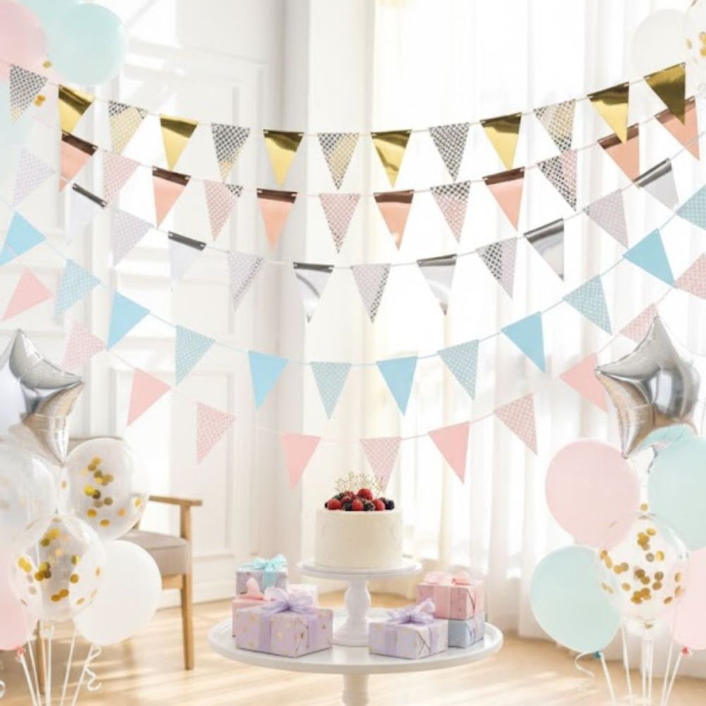 로즈골드 금박 삼각 파티 가랜드 5M 튼튼한 생일 백일 돌잔치 이벤트 배경 장식