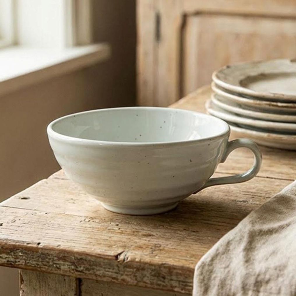 이천도자기 화이트 꽃문양 손잡이 죽그릇 14cm 그릇 식기 디저트 샐러드