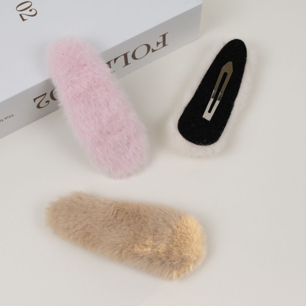 밍크 겨울 머리핀 똑딱핀 반머리 헤어핀 집게핀 3종세트 3개