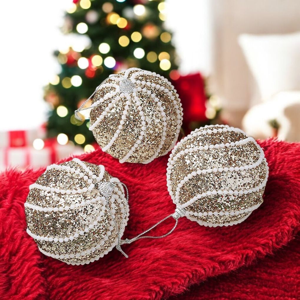 샴페인골드 글리터 장식볼 3p(8cm) (진주회오리) XA
