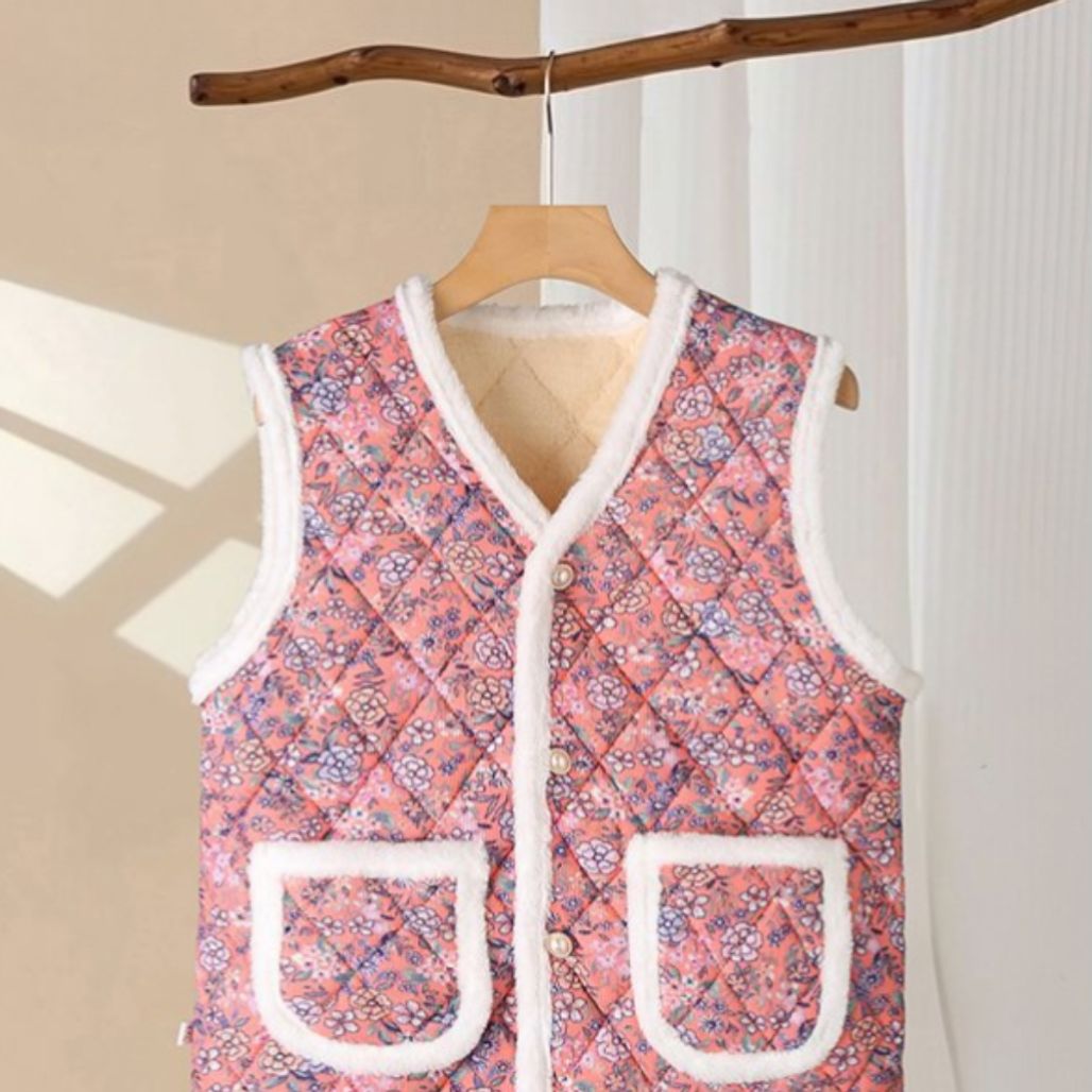 따뜻한 꽃무늬 조끼 퀼팅 재킷 겨울용 촌캉스 할머니