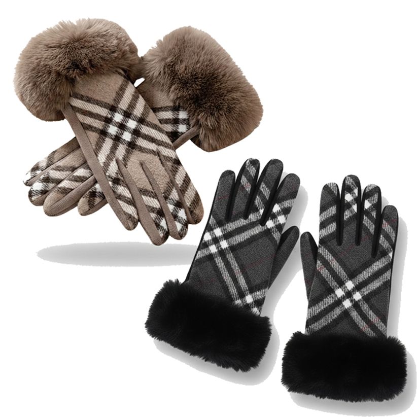 스마트 터치 클래식 체크 모직 렉스퍼 트리밍 겨울장갑
