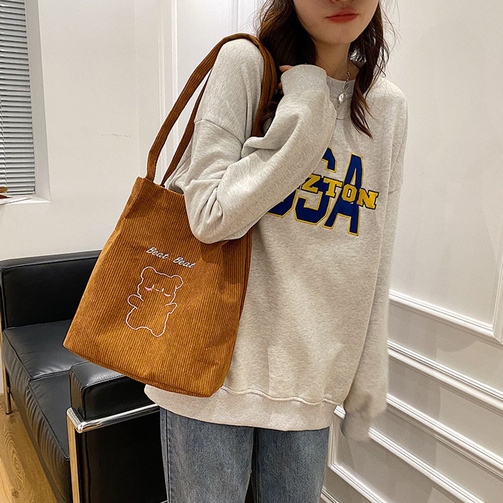 골덴 코듀로이 베어자수 에코백 숄더백