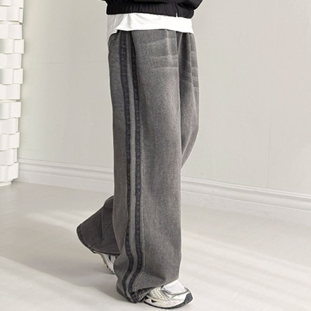 데일리 남자 데님 와이드 바지 청바지 밴딩 스트링 팬츠