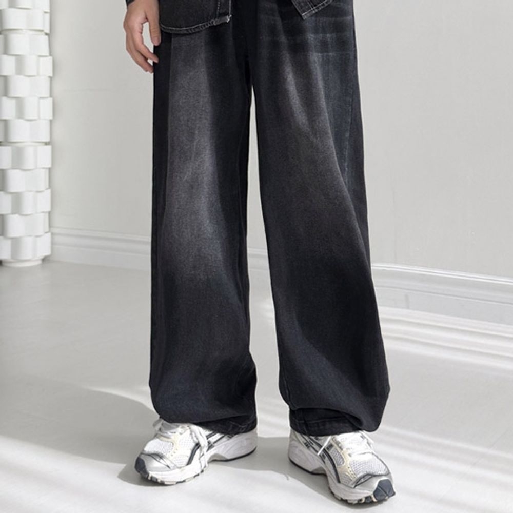 와이드 남자 오버핏 바지 팬츠 데님 밴딩 남성 데일리 청바지