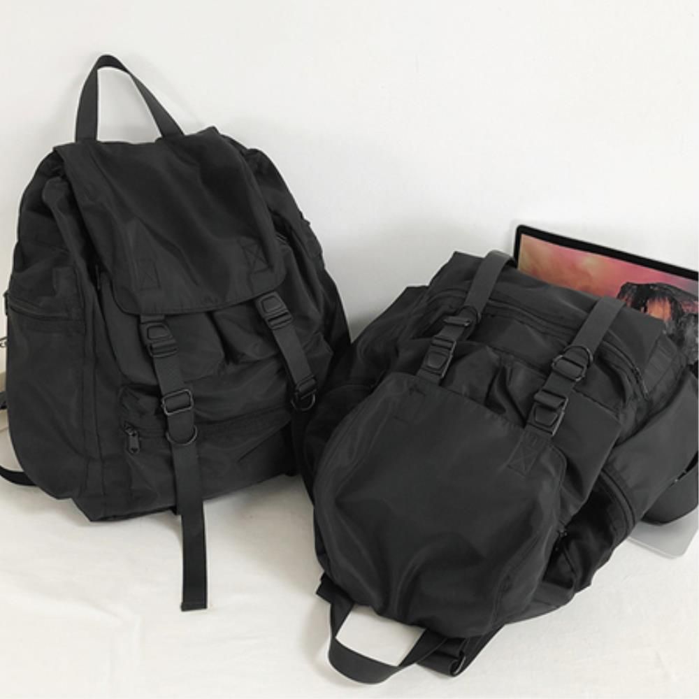 가벼운 나일론 빈티지 블랙 백팩