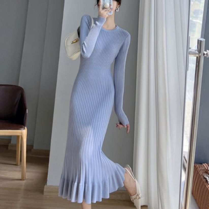 원피스 골지 우아하고 로맨틱한 분위기의 니트 드레스