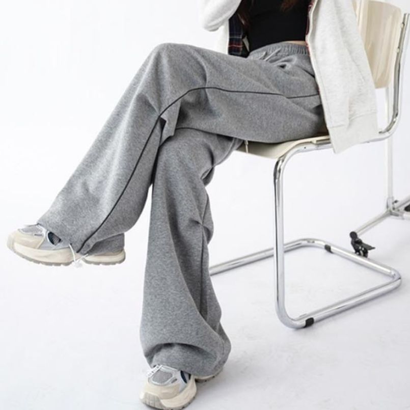 캐주얼 트레이닝 배색 라인 디테일의 와이드 바지