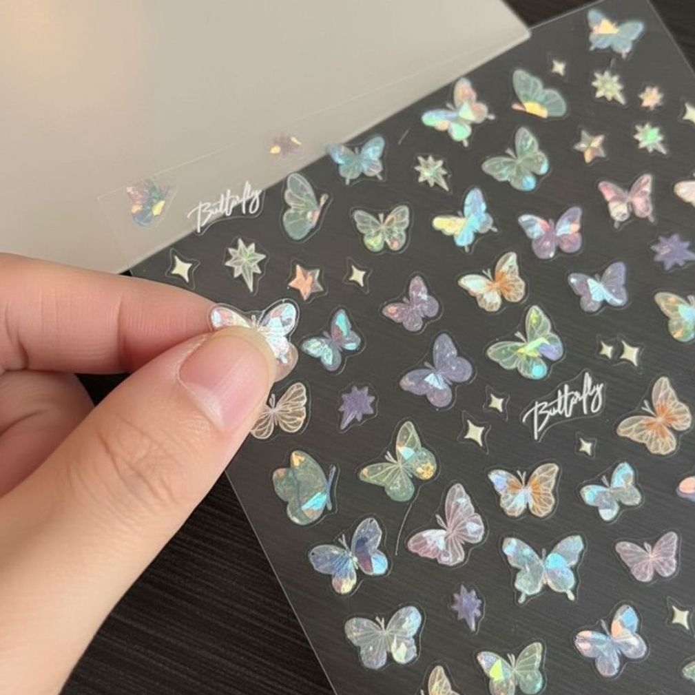 오로라 홀로그램 나비 스티커 네일 파츠 다꾸 탑꾸 폰꾸미기 데코 1매