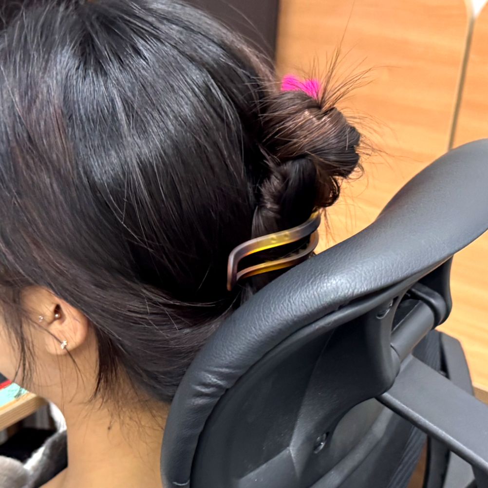 올림머리 무광 가로 집게핀 브라운