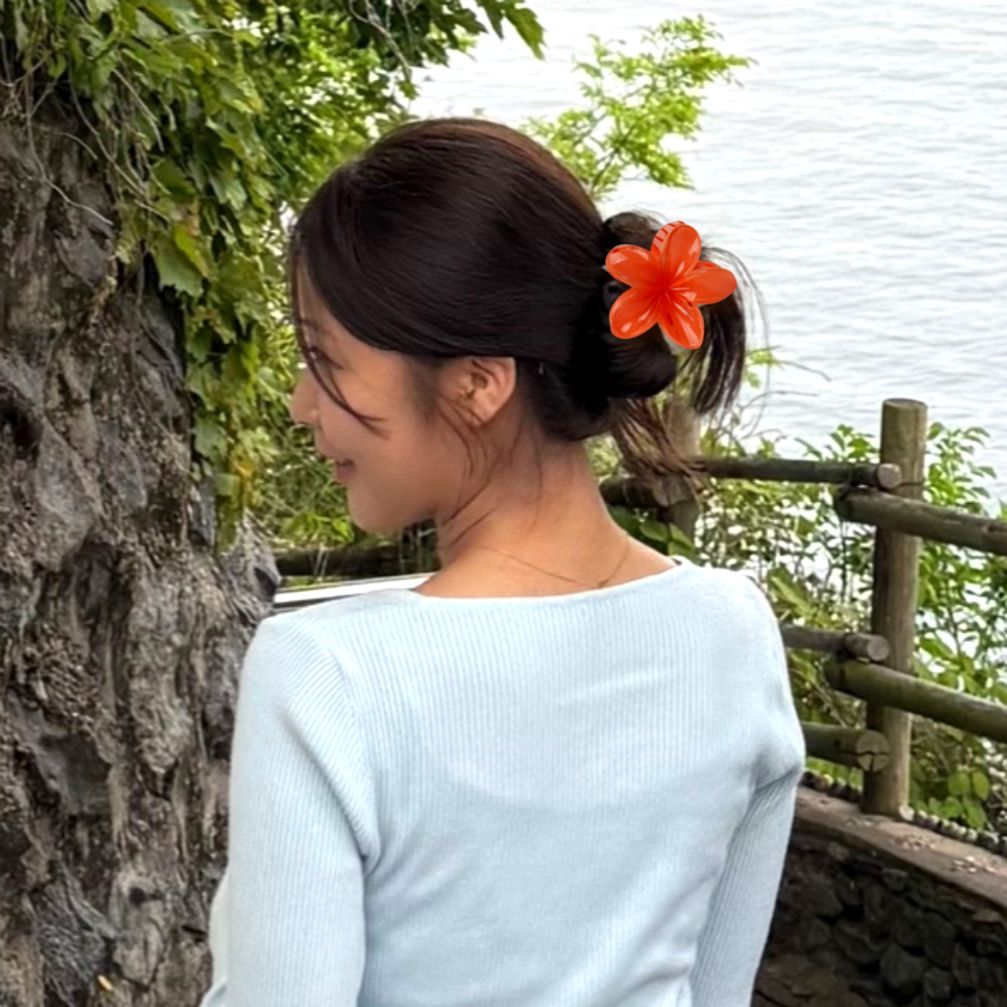 플루메리아 하와이꽃 집게핀 썬셋오렌지
