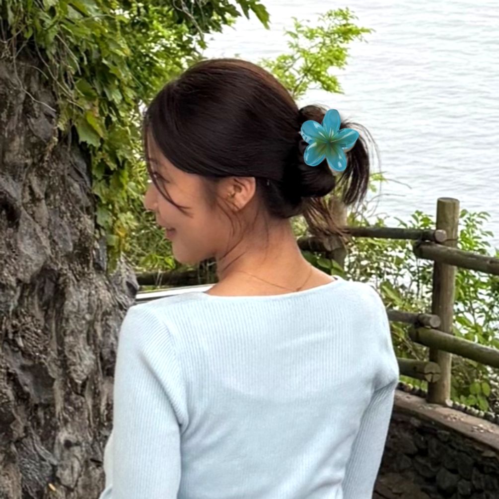 플루메리아 하와이꽃 집게핀 오션블루