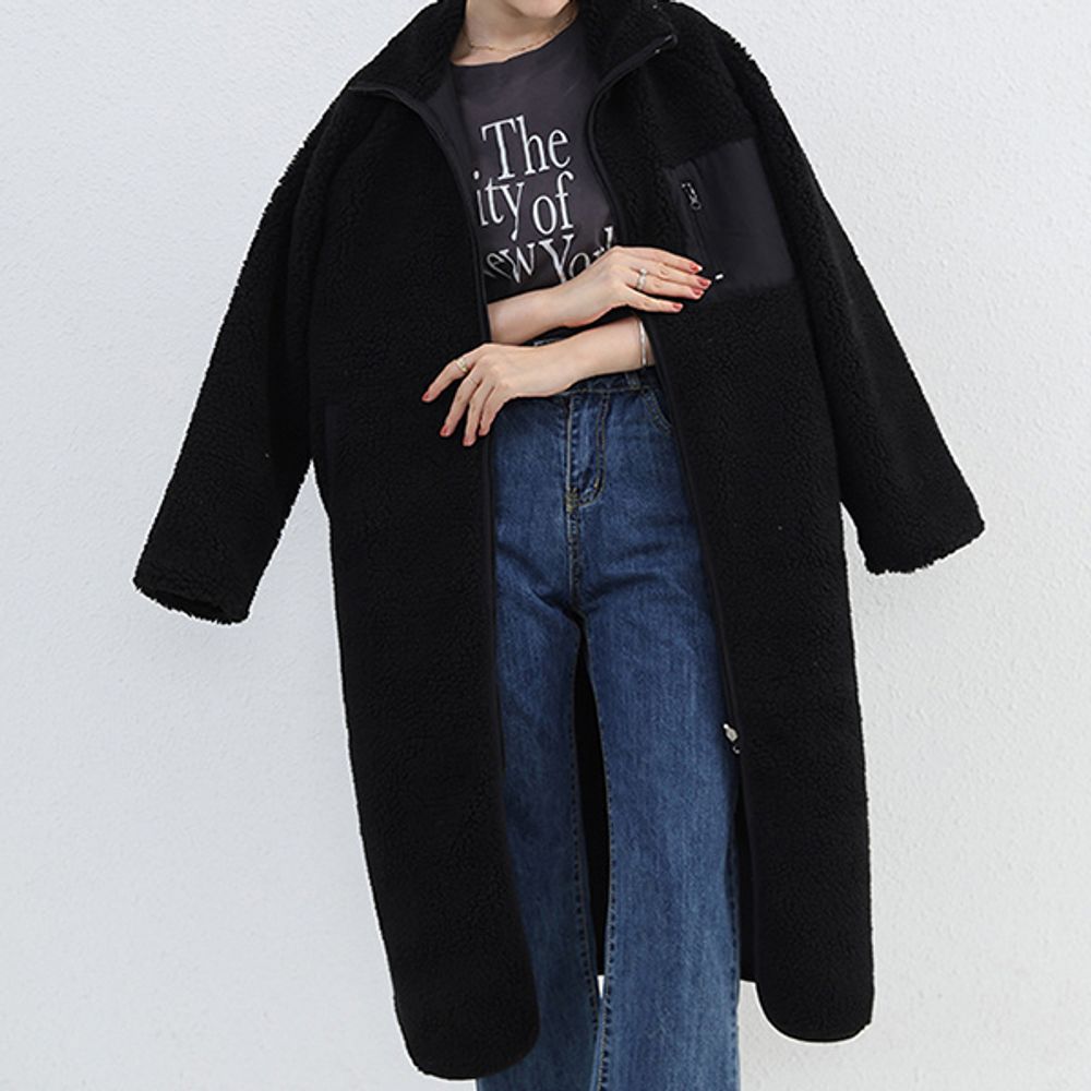 아웃포켓 여성 6컬러 지퍼업 롱 후리스