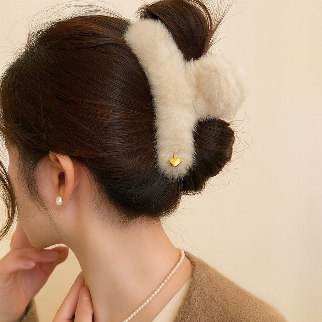 부드러운 밍크털 헤어핀 집게핀 올림머리 아이보리