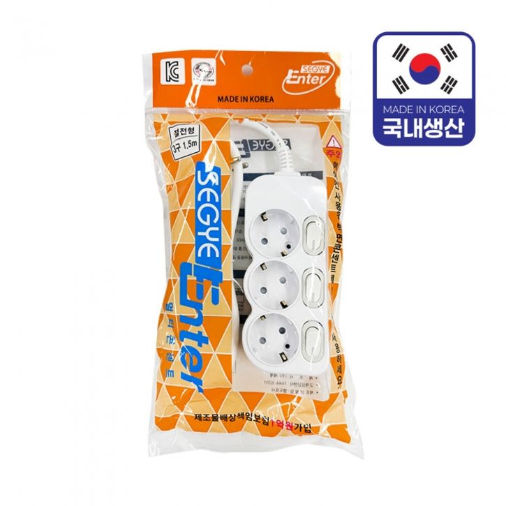 세계 멀티탭 개별 절전 3구 1.5m 국내생산 / 16A